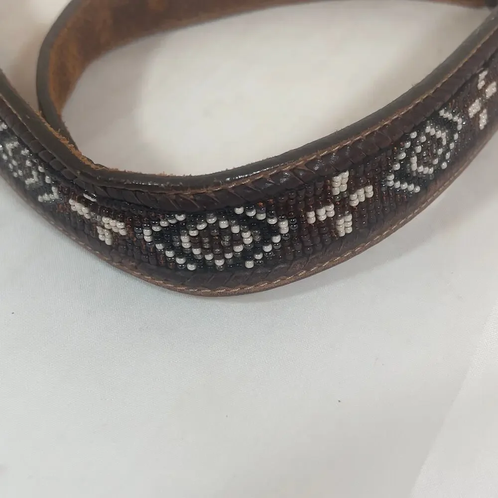 Southwest Top Grain Cowhide Leather Western Belt Beaded NO BUCKLE Size 28
